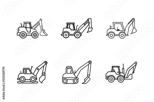 backhoe loader icon line art vector illustration