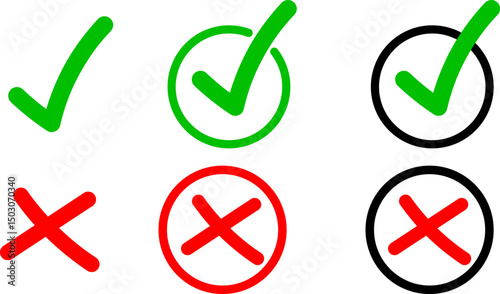 Green check marks red X marks symbols approval rejection choices options selection decision correct incorrect right wrong true false yes no agreement disagreement success failure