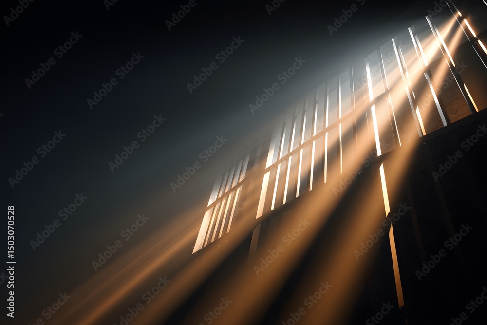 Obraz premium Dramatic beams of sunlight filtering through the windows, creating a mesmerizing display of light and shadow