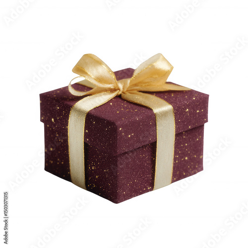 An elegant, maroon gift box adorned with a shiny gold ribbon, perfect for any special occasion, showcasing a stylish design and luxurious appeal.