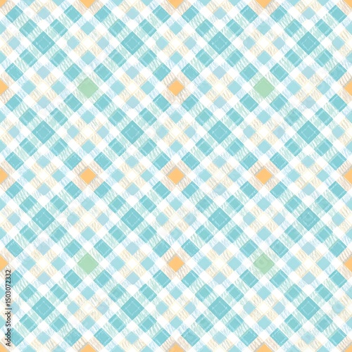 Vibrant Seamless Geometric Pattern Featuring Light Blue and Warm Orange Diamond Shapes on a Soft Cream Background