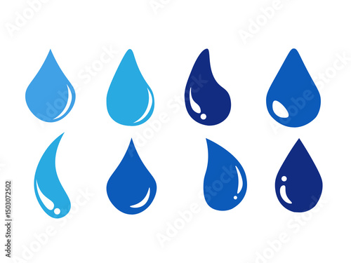isolated blue water drop silhouette vector and blob, droplet icon set, hand drawn, cartoon