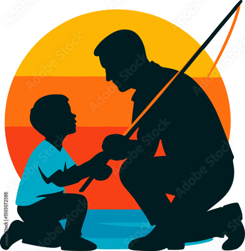 Father and son fishing bonding at sunset by the lake peaceful moment shared