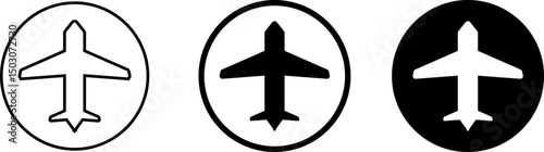 Airplane Icons Travel Flight Journey Airliner Aviation Aircraft Transportation Symbol Design White Black Circle
