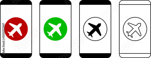 Smartphone App Airplane Flight Status Icons Red Green Black White