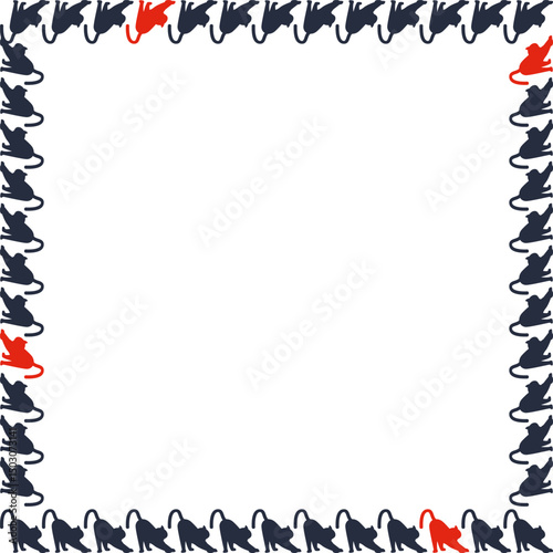 Black cat square frame. Cute childish cartoon cat empty frame box. Hand drawn vector illustration