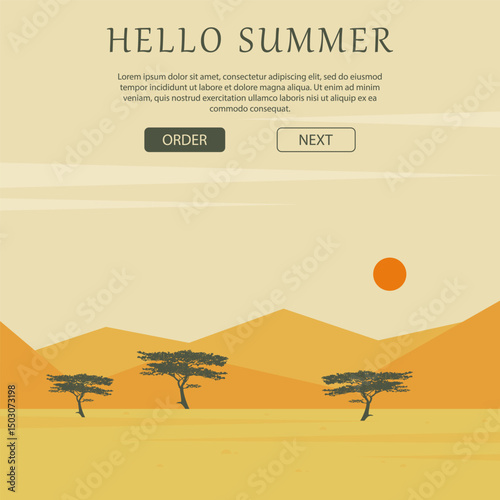 Summer travel advertising background. African safari nature Landscape banner. Kenya national park