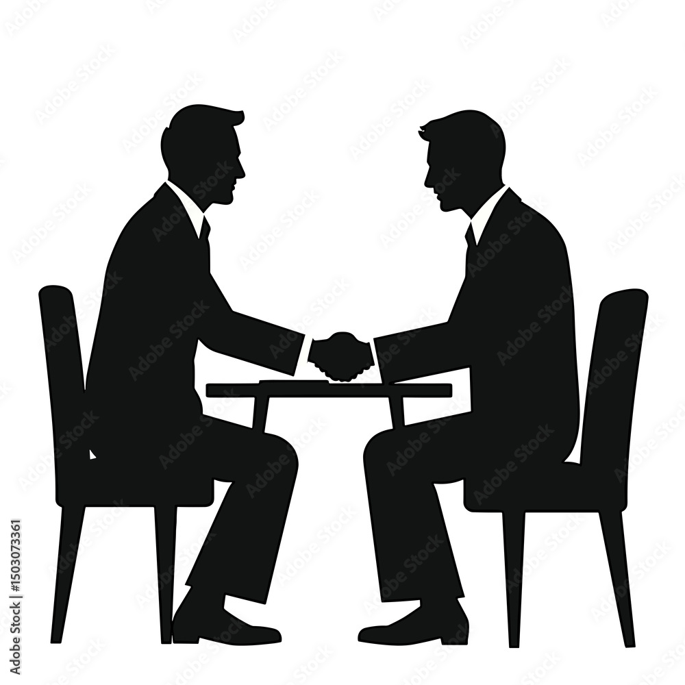 Obraz premium Two businessmen engaging in a handshake while seated at a table 