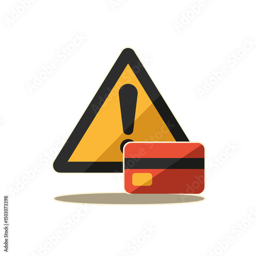 Caution sign with exclamation mark beside payment card illustration  