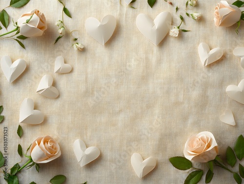 Wallpaper Mural Flat Lay Composition for March 8 Featuring Flowers, Card, and Soft Pastel Decor, white rose on wooden background Torontodigital.ca