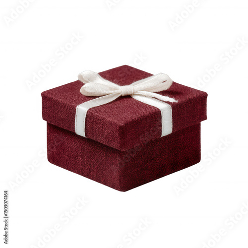 Elegant maroon gift box with a white ribbon, perfect for special occasions and celebrations, adding a touch of luxury and charm to gift presentations against a white background.