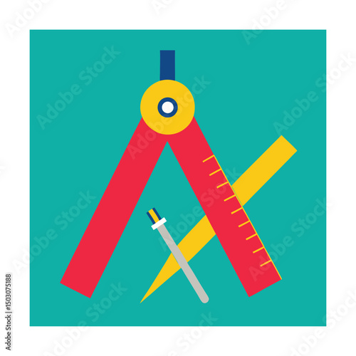 Colorful flat design illustration of architectural tools for construction and creative drafting