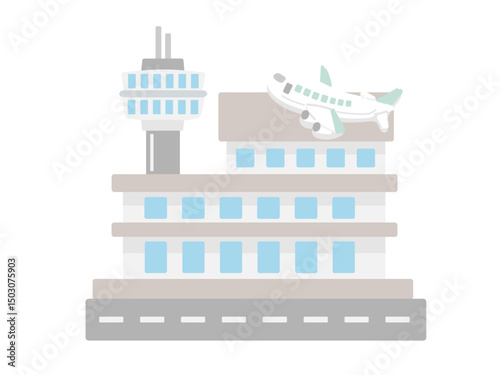 空港  飛行機  建物  イラスト  