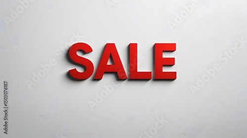 Red sale text, a 3D discount sign on a red background, symbolizes a retail promotion and market offer