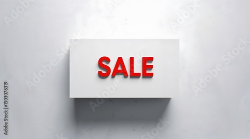 Red sale text, a 3D discount sign on a red background, symbolizes a retail promotion and market offer