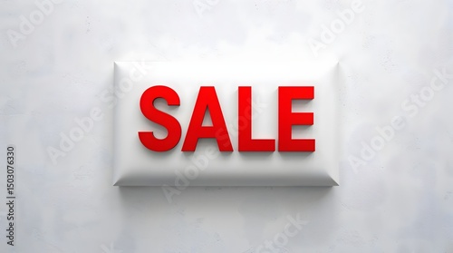 Red sale text, a 3D discount sign on a red background, symbolizes a retail promotion and market offer