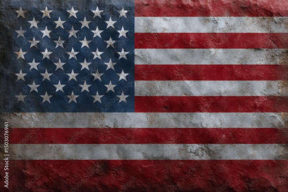 Fototapeta premium American Flag: Weathered Stone Texture, Patina Effect