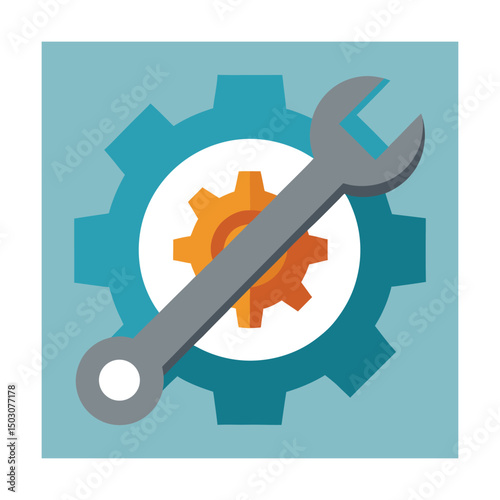 Abstract gear and wrench illustration representing concepts of technical support and maintenance