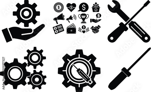 Service tools in silhouette on white background	
