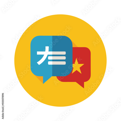 Chinese and vietnamese language translation concept with speech bubbles and yellow background
