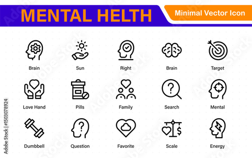 Mental Health and Psychology Icons. A Complete Collection for Therapy Sessions, Counseling, Emotional Well-being, Support Services, and Wellness Programs