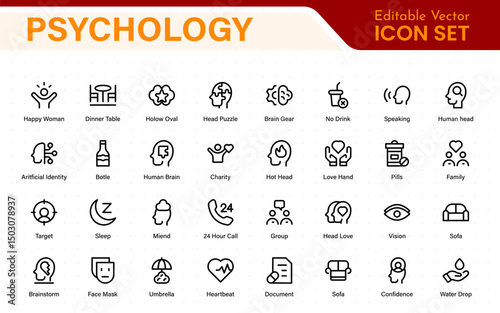 Mental Health and Psychology Icons. A Complete Collection for Therapy Sessions, Counseling, Emotional Well-being, Support Services, and Wellness Programs
