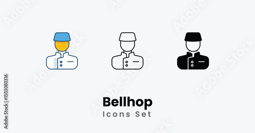 Bellhop Icons thin line and glyph vector icon stock illustration