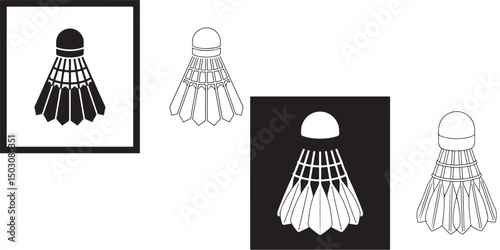 set vector various Badminton Shuttlecock Illustrations  line art outline Black and White, Badminton shuttlecock icon vector silhouettes, 