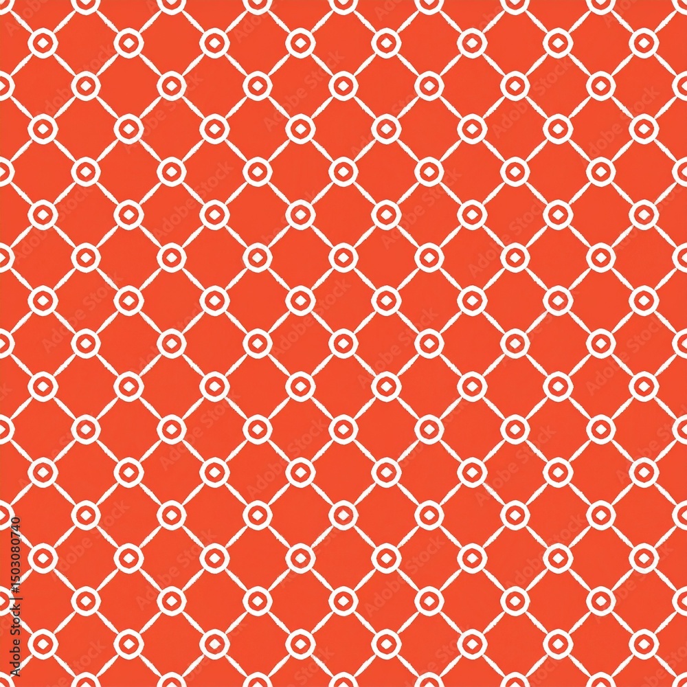 Naklejka premium Seamless Geometric Pattern with Circular Shapes on a Bold Red Background for Modern Designs