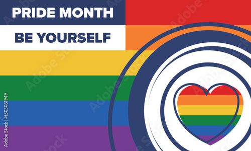 LGBT Pride Month in June. Lesbian Gay Bisexual Transgender. Celebrated annual. LGBT flag. Rainbow love concept. Human rights and tolerance. Poster, card, banner and background. Vector illustration