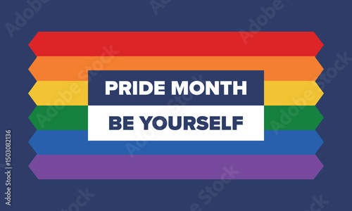 LGBT Pride Month in June. Lesbian Gay Bisexual Transgender. Celebrated annual. LGBT flag. Rainbow love concept. Human rights and tolerance. Poster, card, banner and background. Vector illustration