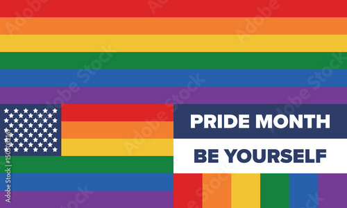 LGBT Pride Month in June. Lesbian Gay Bisexual Transgender. Celebrated annual. LGBT flag. Rainbow love concept. Human rights and tolerance. Poster, card, banner and background. Vector illustration
