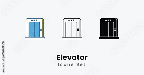 Elevator Icons thin line and glyph vector icon stock illustration