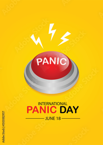 International Panic Day June 18 red panic button vector poster