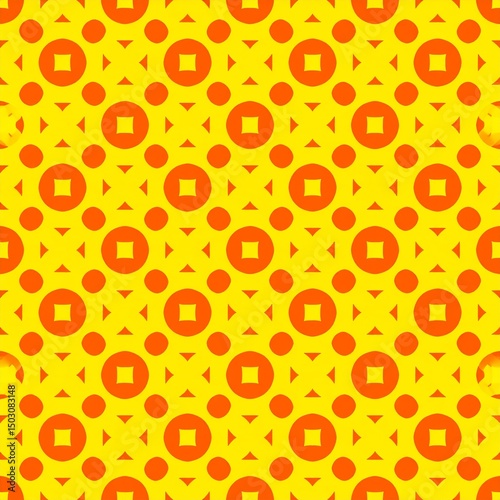 Vibrant Seamless Pattern with Geometric Shapes in Bright Yellow and Orange Tones Perfect for Textiles and Background Design