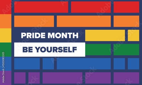 LGBT Pride Month in June. Lesbian Gay Bisexual Transgender. Celebrated annual. LGBT flag. Rainbow love concept. Human rights and tolerance. Poster, card, banner and background. Vector illustration