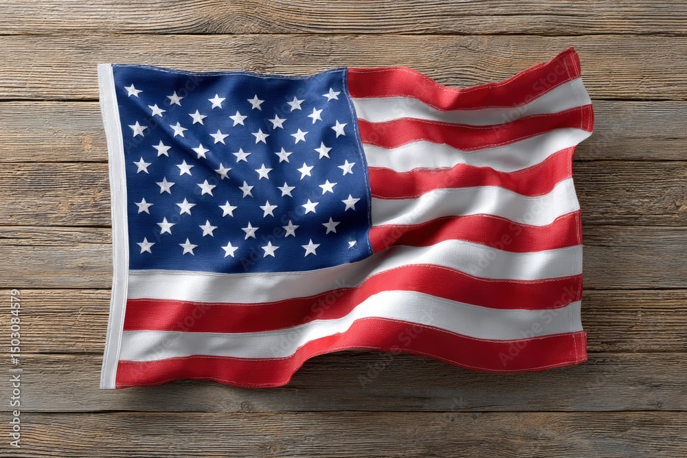 Obraz premium American Flag: Rustic Wood, Draped Elegance