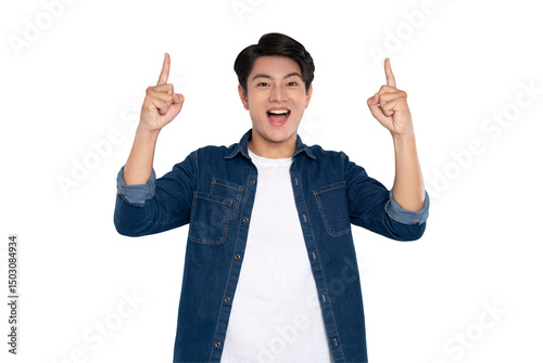 Portrait of young man Asian is posing on PNG background	