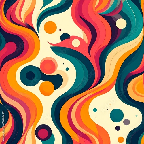 Vibrant Abstract Seamless Pattern with Colorful Waves and Shapes for Modern Design Projects