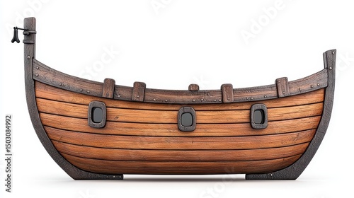 Detailed Wooden Longship Model Against White Background