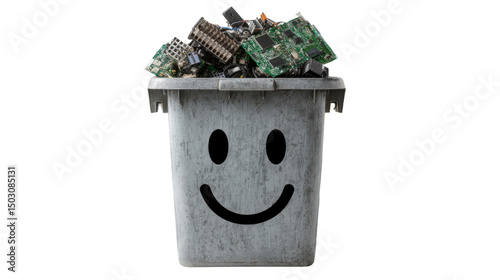 Trash bin with Circuit board: A trash bin, overflowing with discarded circuit boards, offers a commentary on technological waste and its environmental ramifications.
