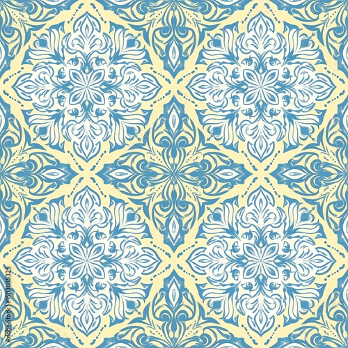 Elegant Seamless Floral Pattern in Soft Blue and Cream for Textile and Wallpaper Design Projects