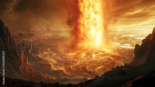 Alien landscape as the world is ending in a fiery apocalypse