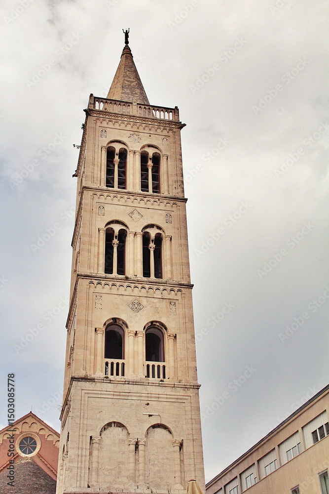 Obraz premium tower in Zadar, city of Zadar, church of St. Donatus in Zadar, tower at the church, old town, Croatia