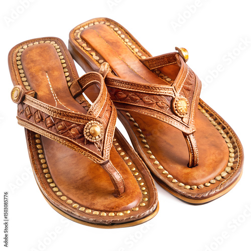 Kolhapuri chappals on white background