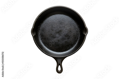 Empty cast iron pan isolated on transparent background
