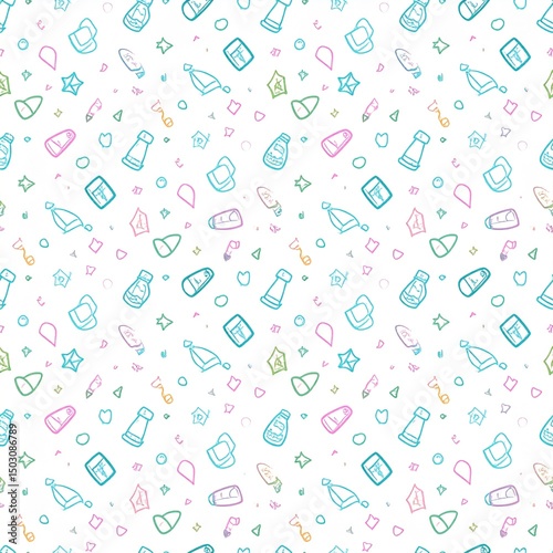 Colorful Seamless Pattern of Household Items and Shapes for Creative Backgrounds and Designs