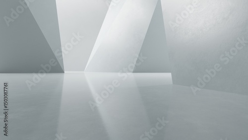 Fototapeta Naklejka Na Ścianę i Meble -  Abstract architectural space with empty concrete floor, Geometric in dark sci-fi interior design, 3d rendering background