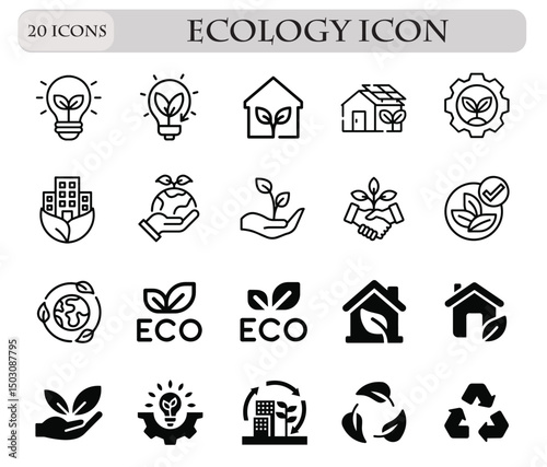 Eco-friendly vector icon set featuring nature and sustainability symbols, perfect for environmental projects and green initiatives