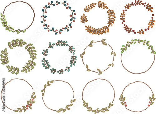 Abstract leaves wreath doodle for decoration on natire , autumn seasonal, organic lifestyle and romance concept.